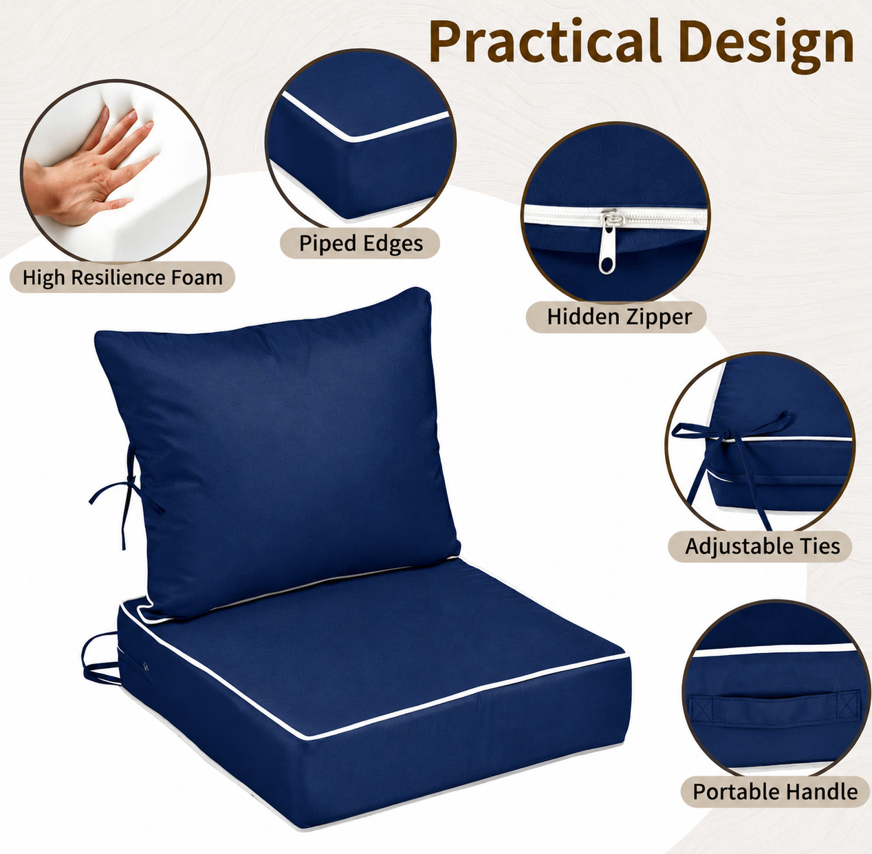 Outdoor Chair Cushion Set – Navy Blue