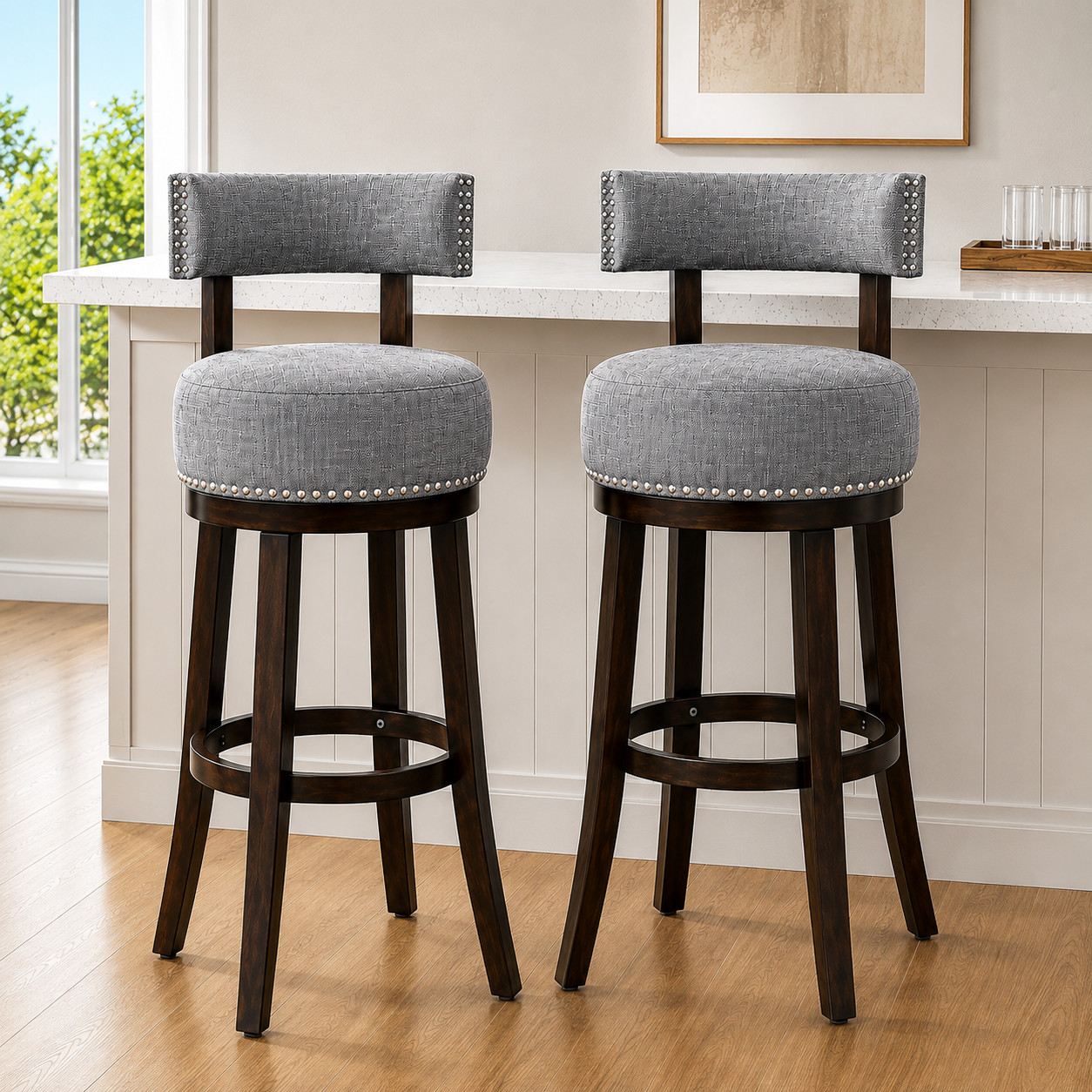Modern Upholstered Bar Stools – Set of 2