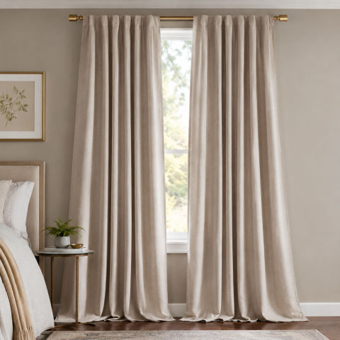 Karien Linen Polyester Room Darkening Curtain Panel Set of 2