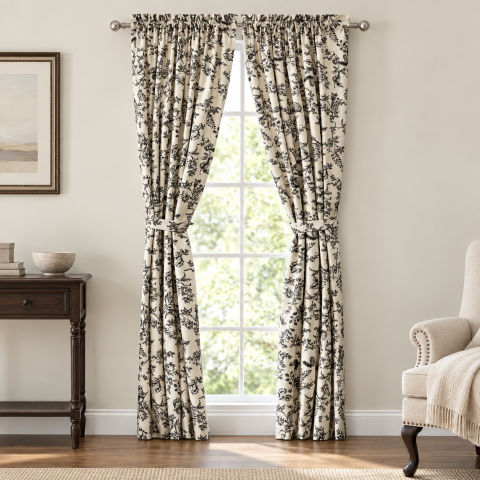 Black & Ivory Farmhouse Toile Curtain Set – Set of 2