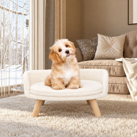 BingoPaw Small Cat Bed Seat Lounger Soft Plush Fabric Nesting Chair Couch Stool, 16"L