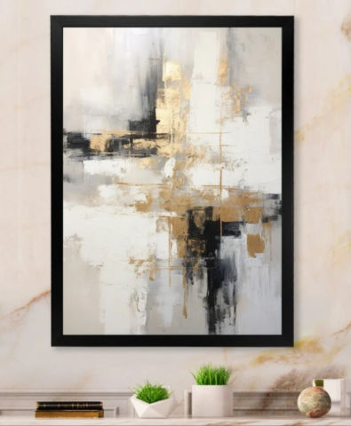 Designart "Essential Bliss Minimalism Abstract Gold Painting" Abstract Painting Framed Wall Art For Living Room