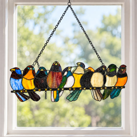 Multicolor Stained Glass Bird Window Panel