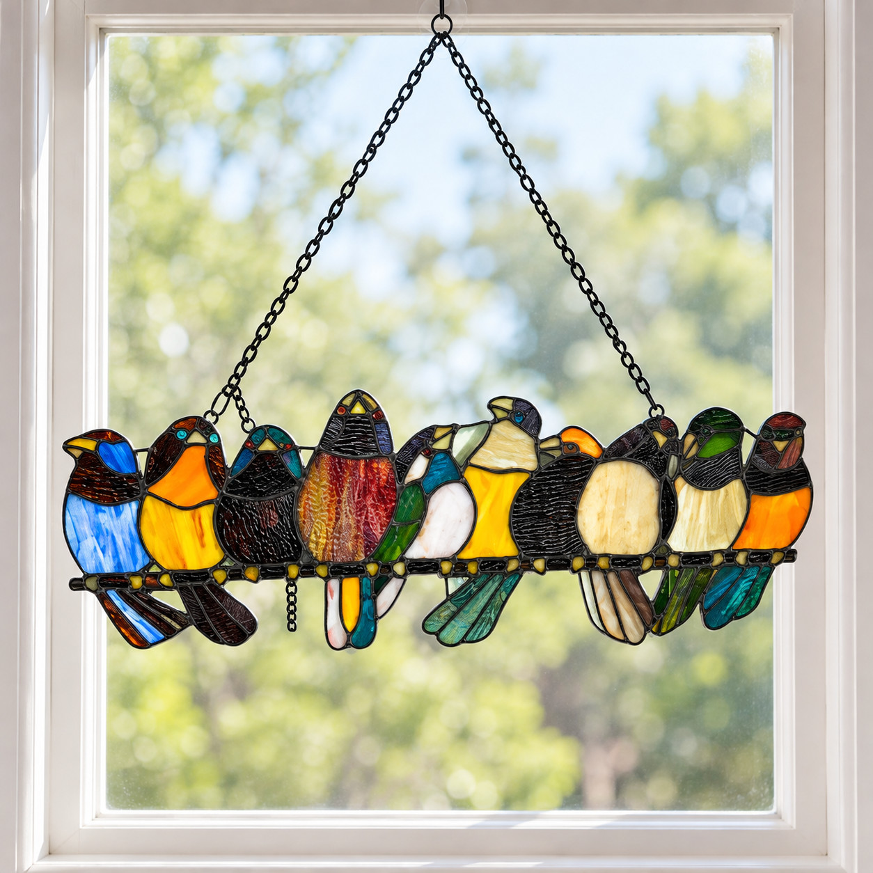 Multicolor Stained Glass Bird Window Panel