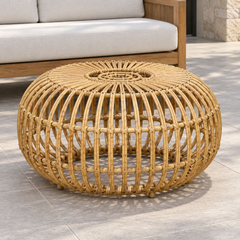 Round Natural Rattan Outdoor Coffee Table