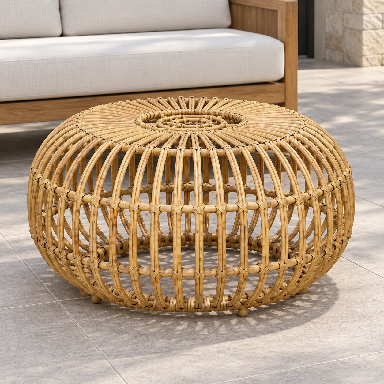 Round Natural Rattan Outdoor Coffee Table