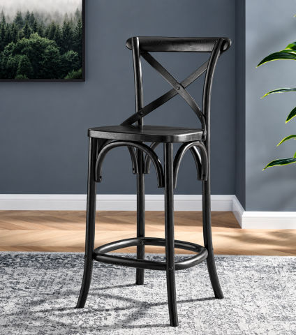 Gear 39.5 in. ELM Wood Counter Bar Stool in Black
