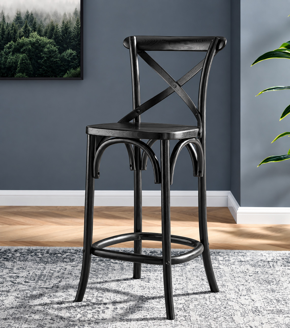Gear 39.5 in. ELM Wood Counter Bar Stool in Black