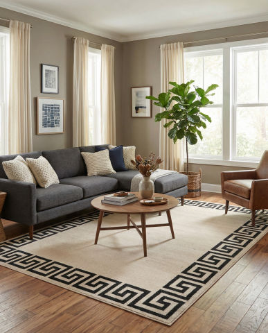 Hera Beige and Gray Greek Key Area Rug – 7' × 10'