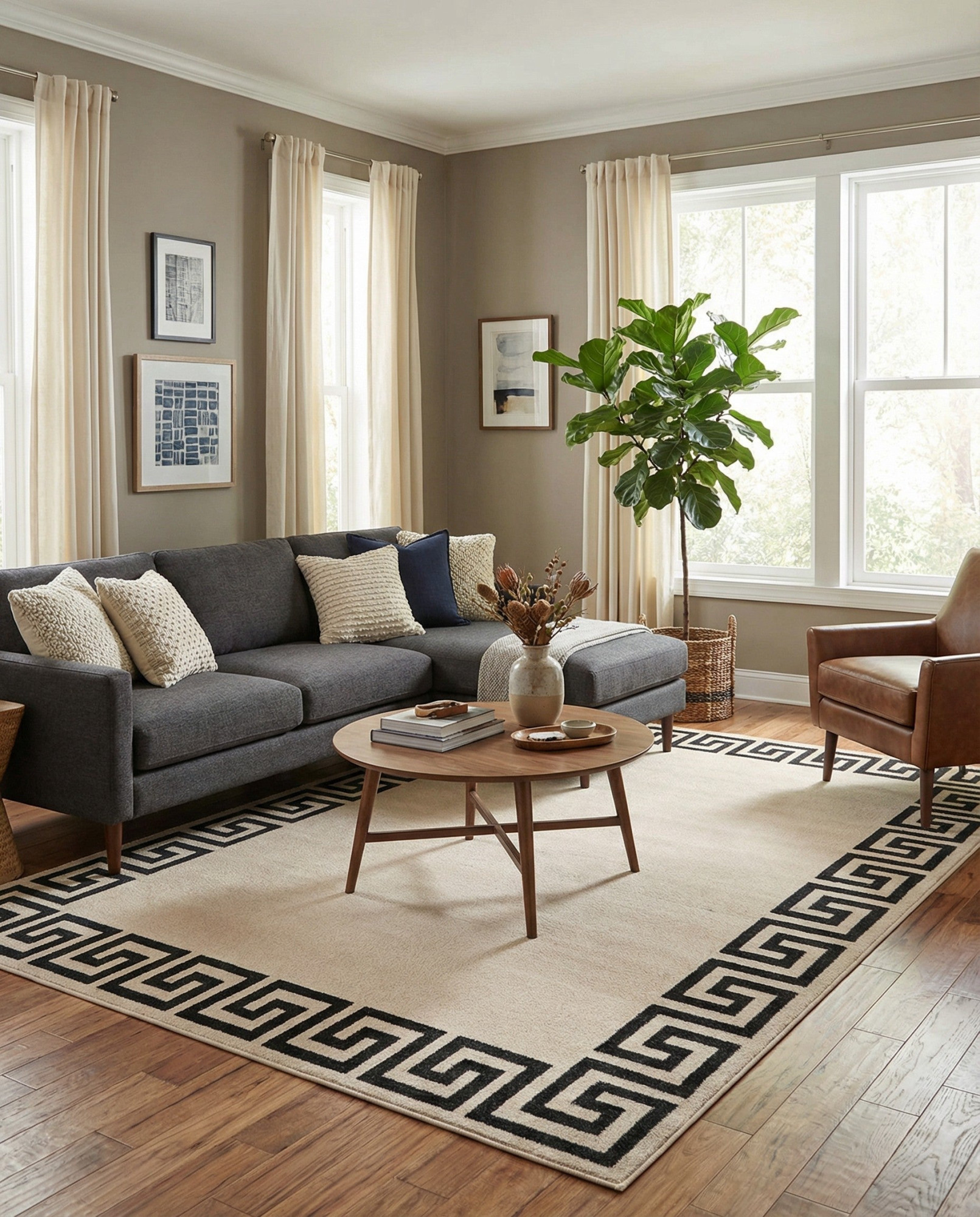 Hera Beige and Gray Greek Key Area Rug – 7' × 10'