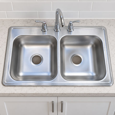 33-Inch Stainless Steel Double-Bowl Drop-In Kitchen Sink