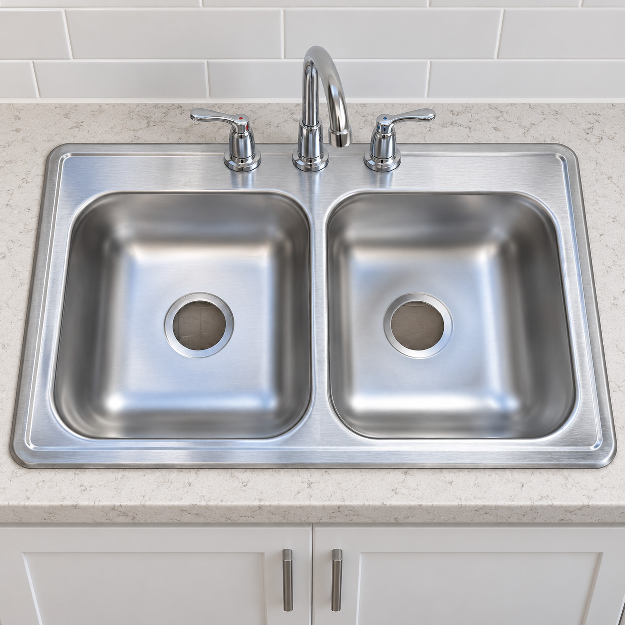 33-Inch Stainless Steel Double-Bowl Drop-In Kitchen Sink