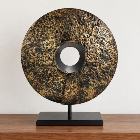 Black and Gold Circular Metal Tabletop Sculpture